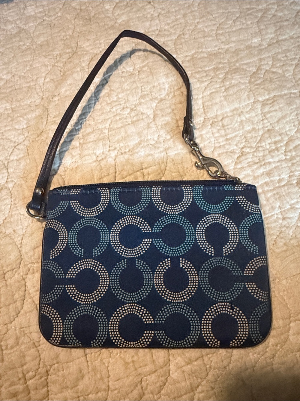 Patterned Navy Wristlet Clutch with Detachable Strap